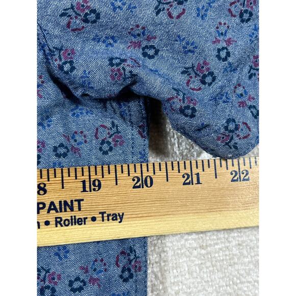 Roark Men’s Medium Blue Floral Print Short Sleeve Button Front Chambray Shirt - Picture 6 of 8